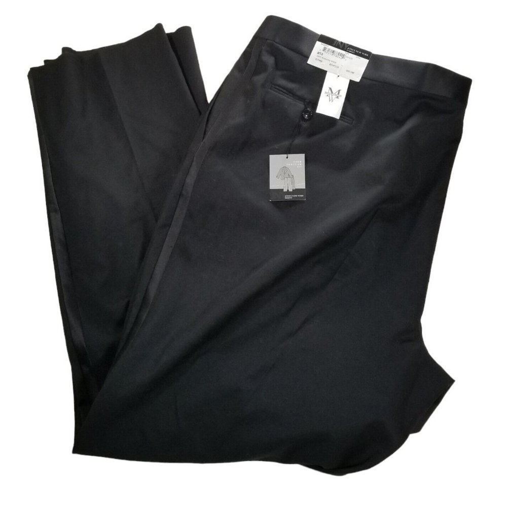 Jones New York Elements Men's 54 Waist Tuxedo Pants Flat Front Black Wool Formal